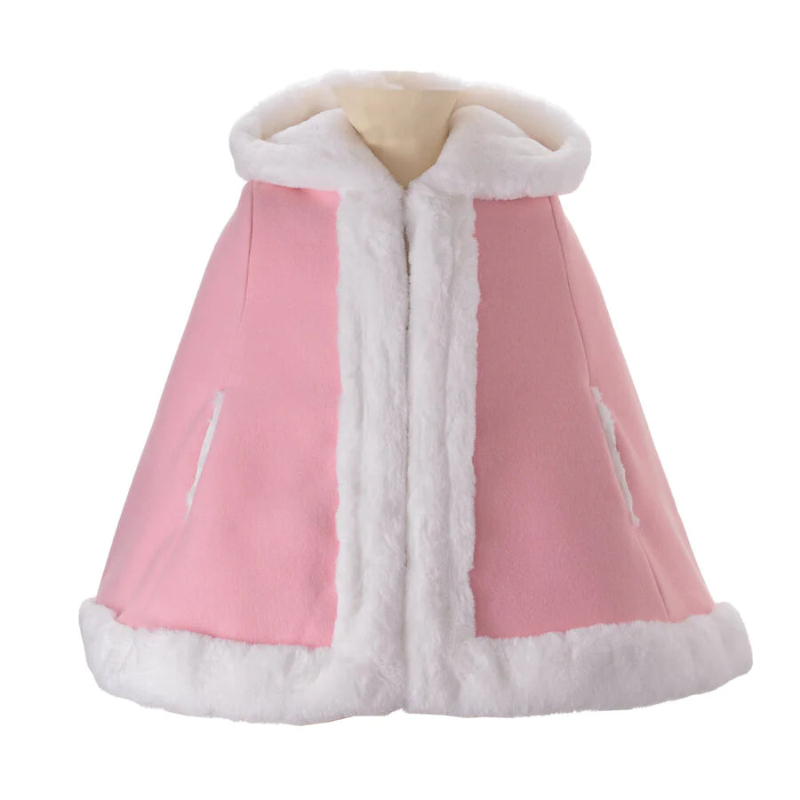 Hooded Pink Cape with Faux Fur Trim