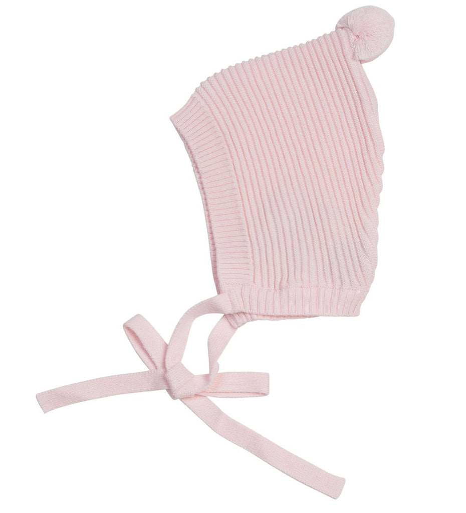 Pink Pom Pom Ribbed Knit Bonnet